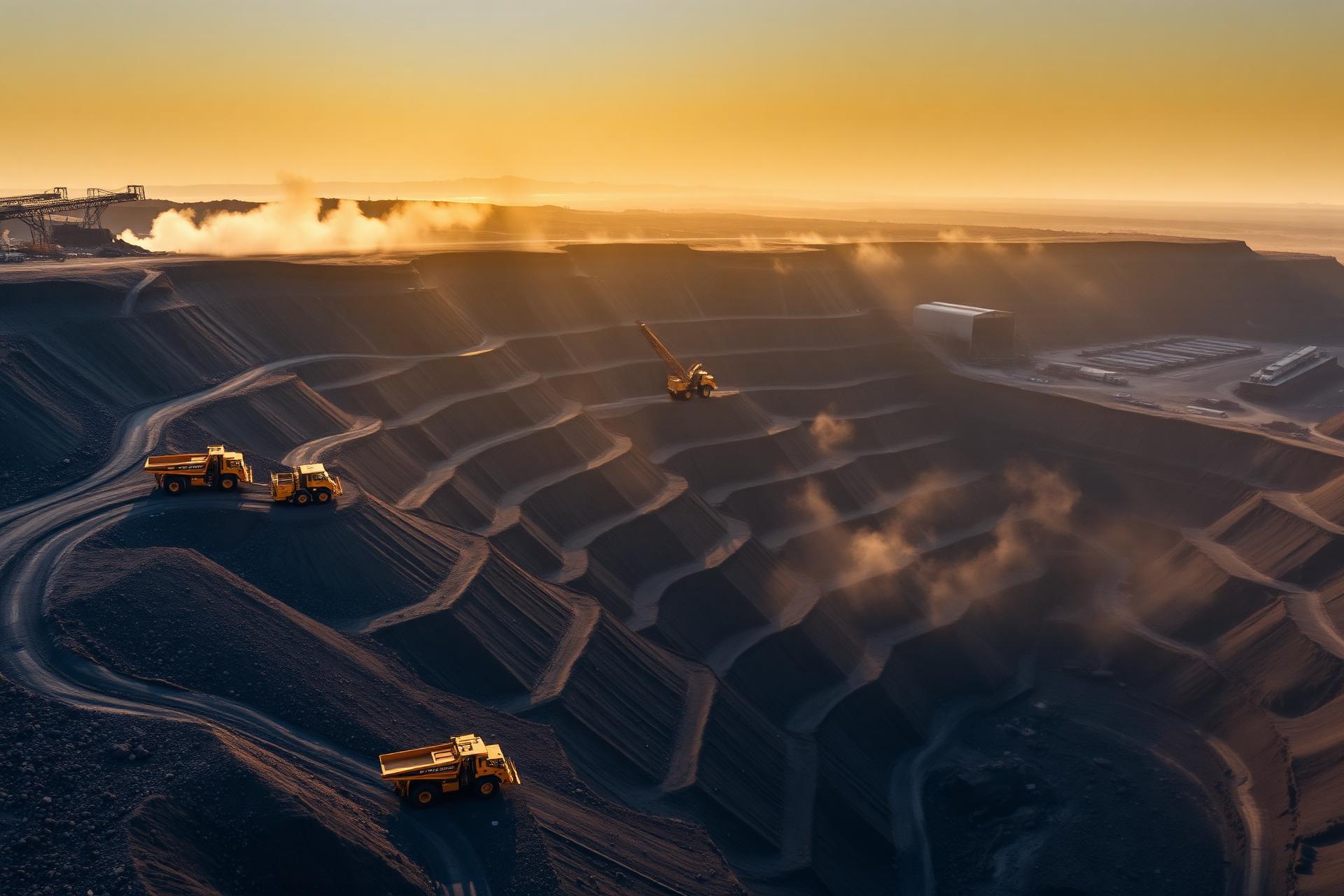 African open-pit coal mine at golden hour
