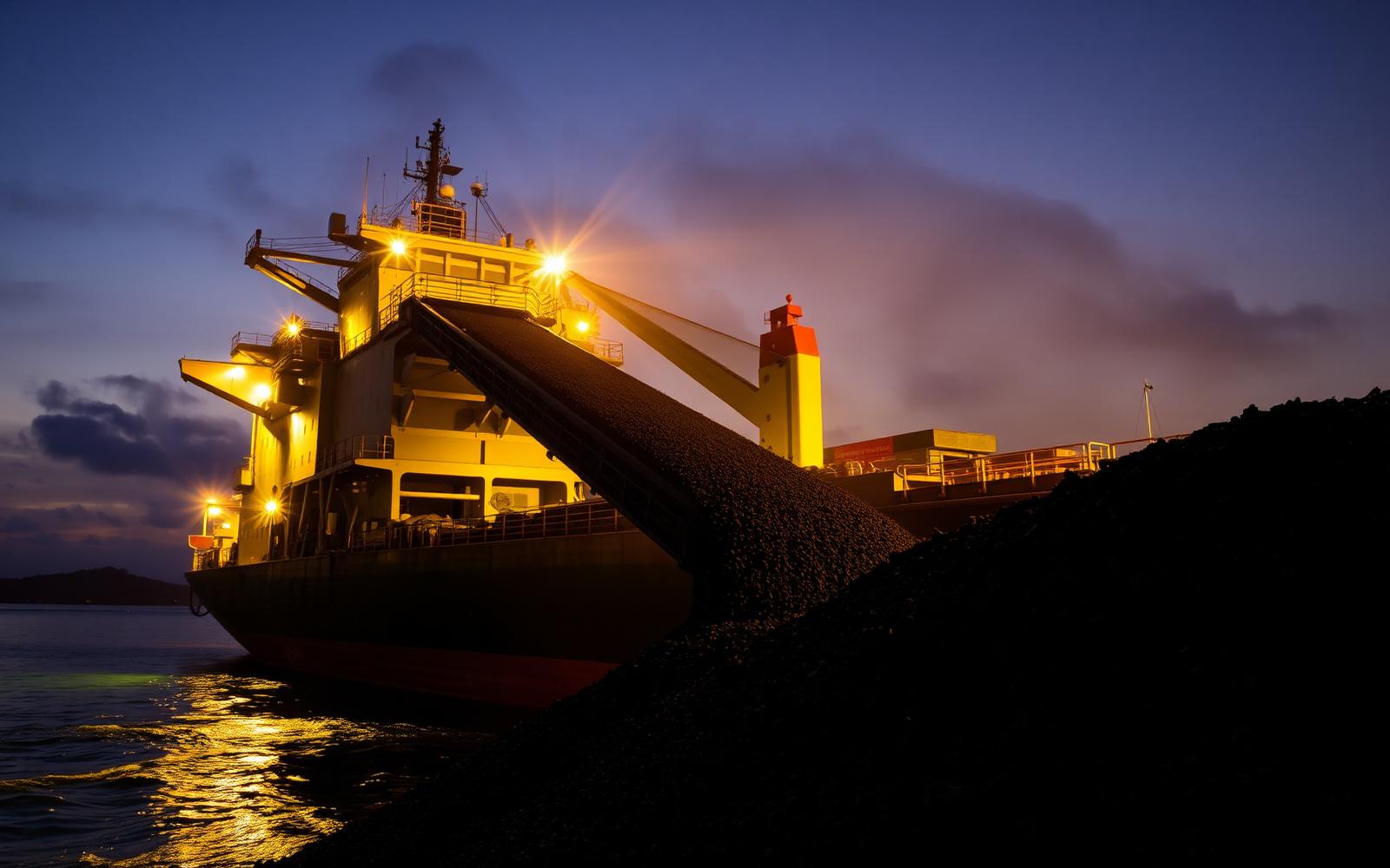 Bulk vessel loading coal at port